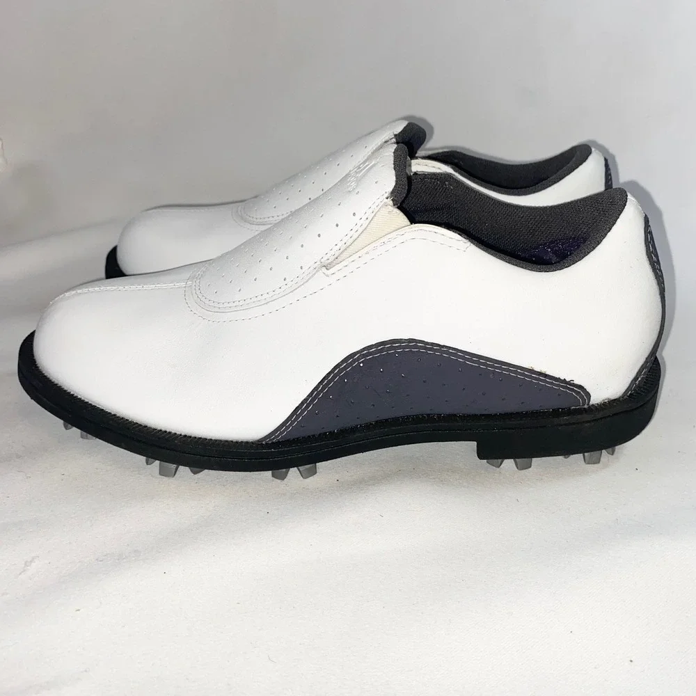 Adidas Slip On Golf Shoes White Grey Cleated Leather 679281‎ Womens Size 6